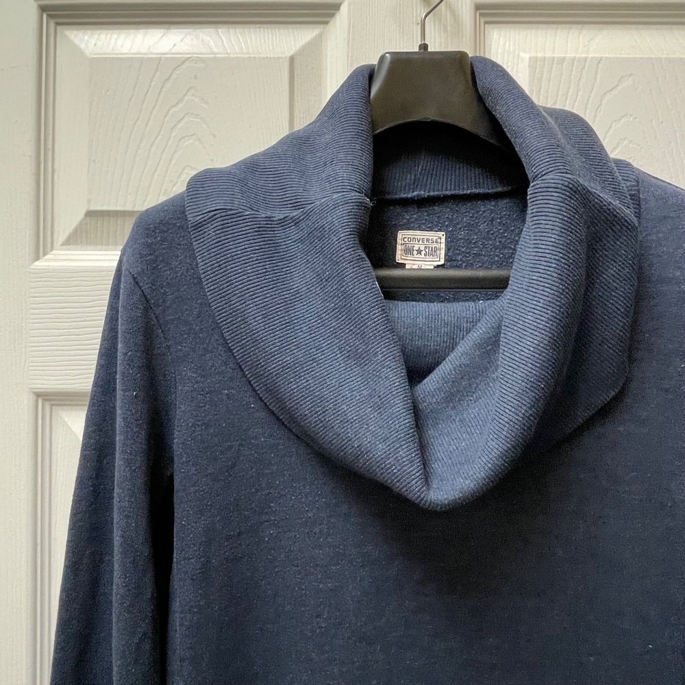 Converse One Star Women's Medium Navy Cowl‎ Neck Cotton Sweater Tunic